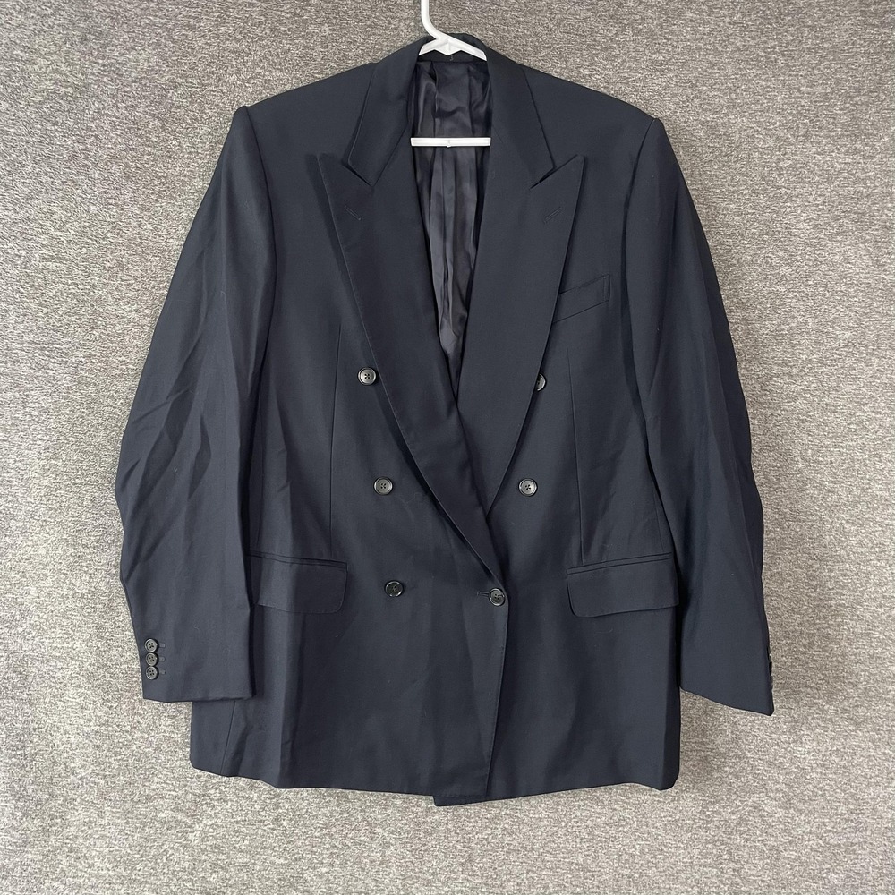 Vintage Ermenegildo Zegna Suit Jacket Mens 52 (US 42) Blue Wool Peak Lapel 90s